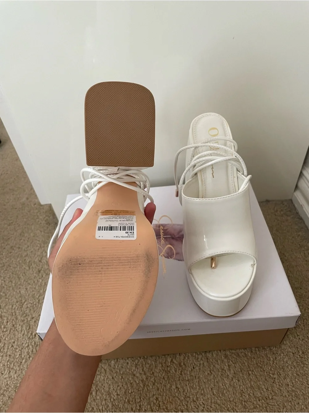 White Platform Lace-Up Chunky Heel Mules